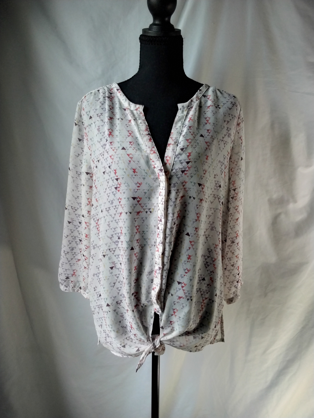 Maurices White Geometric Tie-Front Blouse